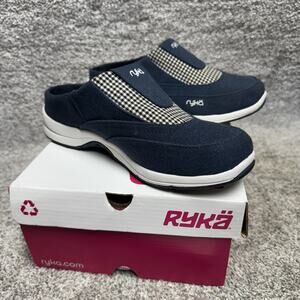 Ryka Largo GIngham Slip On Sneakers 7W Mule Comfort Walking Shoes Athleisure